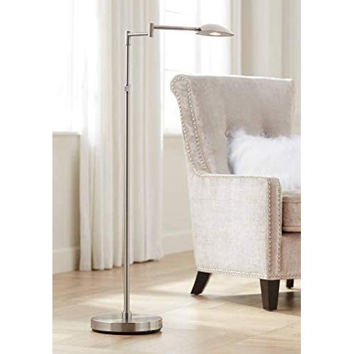 Eliptik Modern Floor Lamp Swing Arm Satin Nickel LED Touch On Off Dimmer for Living Room Reading Office - Possini Euro Design
