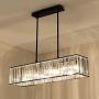 BAYCHEER Modern K9 Clear Crystal Rectangle Island Dining Room Chandelier Lighting Ceiling Light Fixture Pendant Hanging Lamp for Dining Room Bedroom Livingroom 3 Lights Black Finish