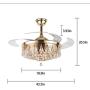 Crystal Chandelier Ceiling Fan Lights, 42 Inch Modern Ceiling Fan with Light and Remote, Invisible Crystal Chandelier with Retractable Ceiling Fan for Living Dining Room Bedroom(Gold)