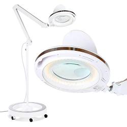 Brightech LightView Pro 6 Wheel Rolling Base Magnifying Floor Lamp - Magnifier with Bright LED Light for Facials, Lash Extensions - Standing Mag Lamp for Sewing, Cross Stitch, Crafts