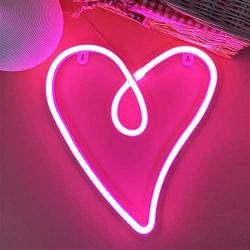 Love Heart Neon Light Valentines Night Lights,LED Heart Shape Neon Signs Lamp Neon Decor for Wall,Fun Light for Kids Room Decoration Powered by Battery/USB(Pink)