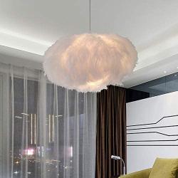 LITFAD Fabric Feather Hanging Ceiling Light Contemporary 1-Light White Ceiling Pendant Lamp Romantic Modern LED Pendant Light for Living Room Dining Room Bedroom Restaurant