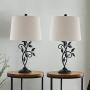Maxax Traditional Table Lamp with Linen Fabric Shade Set of 2 for Living Room and Bedroom, Black