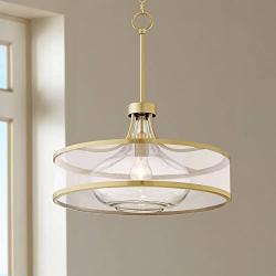 Layne Antique Brass Pendant Light 19'' Wide Modern Silver Organza Clear Glass Fixture for Kitchen Island Dining Room - Possini Euro Design
