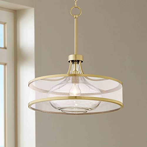 Layne Antique Brass Pendant Light 19'' Wide Modern Silver Organza Clear Glass Fixture for Kitchen Island Dining Room - Possini Euro Design Layne Antique Brass Pendant Light 19'' Wide Modern Silver Organza Clear Glass Fixture for Kitchen Island Dining Room - Possini Euro Design