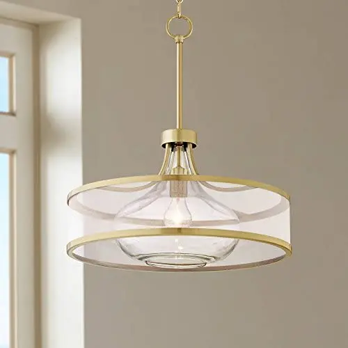 Layne Antique Brass Pendant Light 19'' Wide Modern Silver Organza Clear Glass Fixture for Kitchen Island Dining Room - Possini Euro Design
