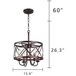Infront Chandelier, 4-Light Farmhouse Chandelier, Drum Lantern Modern Chandelier, Oil Rubbed Bronze Finish Rustic Chanderliers…