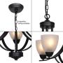 VINLUZ 5 Light Shaded Contemporary Chandeliers with Alabaster Glass Black Rustic Light Fixtures Ceiling Hanging Mid Century Modern Pendant Lighting for Dining Room Foyer Bedroom Living Room