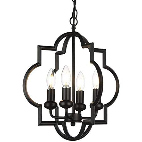 Riomasee Foyer Lantern Chandelier 4-Light Black Chandelier Rustic Farmhouse Light Fixtures for Dining Room,Living Room,Entryway,Hallway,Kitchen Lighting