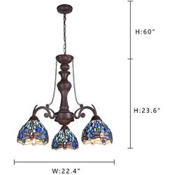 Capulina Chandelier, 3 Lights Tiffany Ceiling Light Fixture, Stained Glass Lampshade Dinning Room Lighting Fixtures Hanging, Antique Kitchen Lights CL074376-3CH