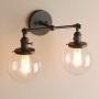 Pathson Vintage 2 Light Wall Sconce, Industrial Bathroom Vanity Lights with Globe Shade, Double Wall Lamp Fixtures for Living Room Bedroom (Matte Black)
