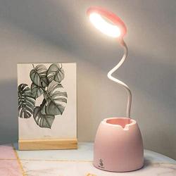 Desk Lamp with USB Charging,360° Flexible Hose Battery Operated USB Desk Light for Reading Student Study,3 Modes Dimmable Lamp for Home Office Dorm Bedroom (Pink-2000mA)