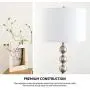 CO-Z Modern Floor Lamp with White Drum Shade, Contemporary Tall Lamp with Silver Steel Balls Stacked, Standing Lamp in Nickel Finish for Living Room, Bedroom, Office