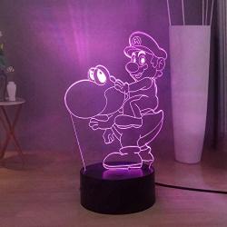 Laysinly Super Mario Night Light, Mario Yoshi LED Night Light for Kids, Mario 7colors Desk Lamp, Child Bedroom Sleeping Night Lamp, Home 3D Acrylic Decor Light, Child Birthday Christmas New Year Gift