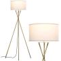 Brightech Jaxon - Mid Century Modern, Gold Tripod Floor Lamp for Living Room - Standing Light with Contemporary Drum Shade Matches Bedroom Decor, Gets Compliments - Tall Brass Lamp with LED Bulb