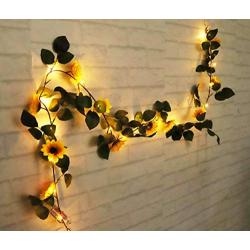 FLCSIed 2 AA Batteries Powered 20 LED Silver String Fairy Lights with Sunflowers and Timer Function, Warm White