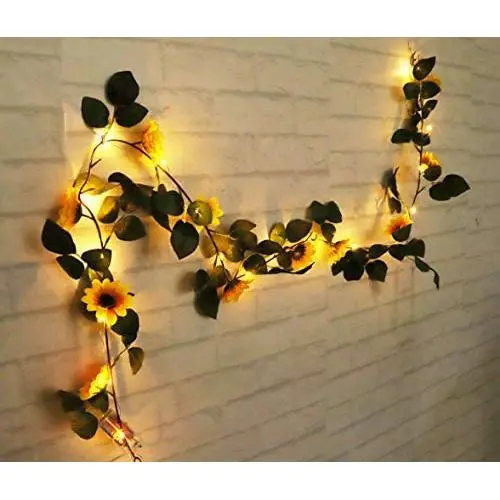 FLCSIed 2 AA Batteries Powered 20 LED Silver String Fairy Lights with Sunflowers and Timer Function, Warm White FLCSIed 2 AA Batteries Powered 20 LED Silver String Fairy Lights with Sunflowers and Timer Function, Warm White