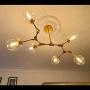 LUOLAX Modern Pendant Light Glass Chandelier with 6 Lights Fixture Hanging Flush Mount