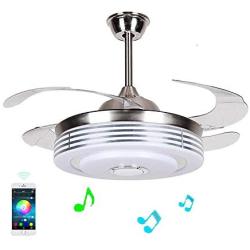 Drum Ceiling Fan, 42 Inch Bluetooth Ceiling Fans with Lights Remote Control, Retractable Chandelier Fan Lighting with Music Speaker Colorful Fixture for Living Room Dining Room Light Fixture with Fan