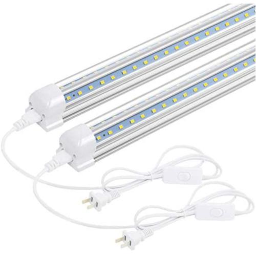 2FT LED Light Fixture - 14W 1680lm 5000K Daylight, T8 Integrated Under Cabinet Lighting Bulbs, Clear, V Shape, Linkable, High Output Utility Shop Lights for Garage, Warehouse, Kitchen, Closet (2 Pack)