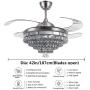 Sweety House 42''Luxury Crystal Ceiling Fan Chandelier with Remote Control LED Lights and Three-Speed Stealth Fan Blade Silent Motor Lighting Chandelier (42 inches-Style 1) (42''Crystal)
