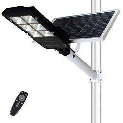 Sunlement 300W LED Solar Street Lights, Outdoor Dusk to Dawn Pole Lights with Remote Control, 660 LEDs, Waterproof, for Parking Lot, Pathway, Garden, Yard, Patio(Cool White)