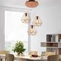 Fengqing-Chandeliers Cage Pendant Light Dining Table Lamp 3-Lights Pendant Lamp Modern Rose Gold Metal Diamond Lampshade Design Hanging Lamp Decoration Lamp for Bedroom Kitchen Restaurant Living Room