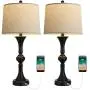 Oneach Traditional Table Lamps Set of 2 with USB Charging Port for Living Room 29.25“ Nightstand Lamp for Bedroom Bedside Table Lamp with Neutral Drum Shade Black