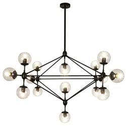 Luupyia Mid Century Sputnik Light 15 Light, Magic Bean Pendant Light with Globe Glass Shade, Mid Century Modern Sputnik Chandelier Dining Room Lighting Fixtures Hanging Black