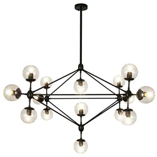 Luupyia Mid Century Sputnik Light 15 Light, Magic Bean Pendant Light with Globe Glass Shade, Mid Century Modern Sputnik Chandelier Dining Room Lighting Fixtures Hanging Black