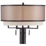 Alamo Modern Floor Lamp Industrial Bronze Sheer Brown Organza and Linen Double Drum Shade for Living Room Reading - Franklin Iron Works