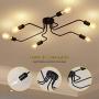 ZEEFO Flush Mount Ceiling Light Modern Art Vintage Sputnik Design Chandelier Metal Black Industrial Lighting Fixtures with 6 Lights E26 Bulb Base Suitable for Kitchen,Dining Room, Bedroom