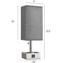 BOBOMOMO USB Table Lamp Set of 2 Bedside Lamps 15.5 with 2 USB Charging Ports & 2 Power Outlet Nightstand Lamps for Bedroom Living Room Study Room (Silver&Gray)