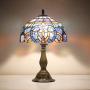 Tiffany Style Lamp Stained Glass Table Reading Light Blue Purple Cloud Shade W12H18 Inch S558 WERFACTORY Lamps Parent Lover Living Room Bedroom Office Study Bedside Bookcase Desk Antique Craft Gift