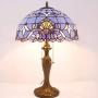 Tiffany Lamp Stained Glass Desk Light W16H24 Inch Tall Blue Purple Baroque Lavender Shade Antique Base S003C WERFACTORY LAMPS Lover Friends Kids Living Room Bedroom Bedside Coffee Bar Art Crafts Gifts