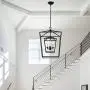 Decomust 17'' Lantern Pendant Light Industrial Vintage Lantern Iron Cage Hanging with 3-Light, Chandelier for Traditional Dining Room Bar Cafe (Black)