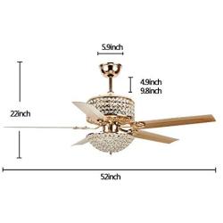 Chandelier Crystal Ceiling Fan Light with Remote Control, 2-Layer 52-Inch 5 Wood Blade Leaves Adjustable Light and Speed Fandaliers Ceiling Fan Light for Living Room/Bedroom, Gold