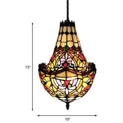 RUNNUP Tiffany Style 10 Inch Stained Glass Shade Hanging Chandelier Floral Vintage Light Decor Restaurant Living Dining Dining Room Kitchen Gift,2 Lights