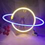 Neon Signs Blue White Galaxy Planet Neon Lights Signs Battery and USB Powered Wall Art LED Indoor Decorative Night Lights for Bedroom Kids Toys Gifts