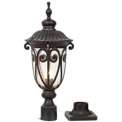 Goalplus Outdoor Post Light Fixture with Pier Mount Vintage Post Lamp for Yard 60W E26 Post Lantern in Bronze Finish with Seeded Glass Shade, 24'' High, IP44 Waterproof, LM0519-M