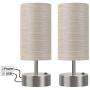 BOBOMOMO USB Bedside Table Lamp Set of 2 Desk Lamps 15 with 2 USB Charging Ports & 1 AC Outlet Nightstand Lamp for Bedroom Living Room Study Room Silver & Grey