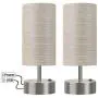 BOBOMOMO USB Bedside Table Lamp Set of 2 Desk Lamps 15 with 2 USB Charging Ports & 1 AC Outlet Nightstand Lamp for Bedroom Living Room Study Room Silver & Grey