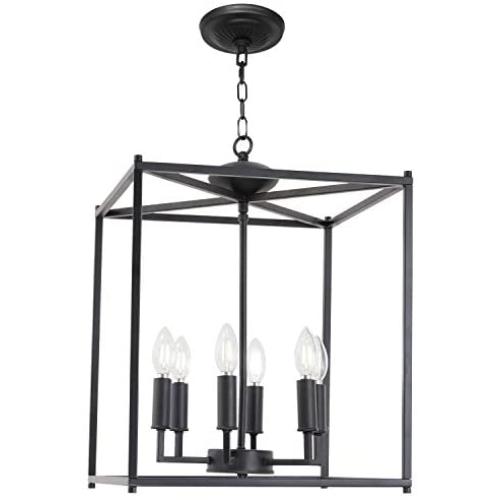 Lucidce Farmhouse Dining Room Lighting Hanging Foyer Chandelier Black Finish Rustic Lantern Pendant Lighting for Hallway Kitchen Island