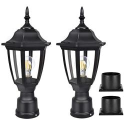 FUDESY 2-Pack Outdoor Post Light Pole Lantern Lighting Fixture with E26 Socket 3000K LED Edison Filament Bulb Included (Corded-Electric), Anti Corrosion Plastic Materials, Black, FDS2543B