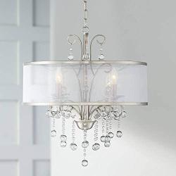 Perry Bright Nickel Pendant Chandelier 22'' Wide Modern Clear Crystal Sheer Shade 4-Light Fixture for Dining Room House Foyer Kitchen Island Entryway Bedroom Living Room - Possini Euro Design