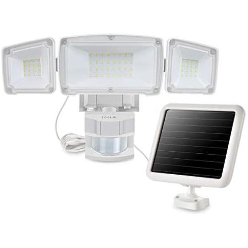 Solar Motion Sensor Security Light, Outdoor Flood Light, 1500LM 5000K, IP65 Waterproof, 3 Adjustable Heads Light with 2 Modes Automatic and Permanent on, for Backyards, Patios, Garages, Entryways