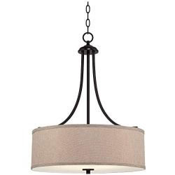 La Pointe Oil Rubbed Bronze Drum Pendant Chandelier 19 1/2'' Wide Oatmeal Linen Shade Fixture for Dining Room House Foyer Kitchen Island Entryway Bedroom Living Room - Franklin Iron Works