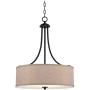 La Pointe Oil Rubbed Bronze Drum Pendant Chandelier 19 1/2'' Wide Oatmeal Linen Shade Fixture for Dining Room House Foyer Kitchen Island Entryway Bedroom Living Room - Franklin Iron Works