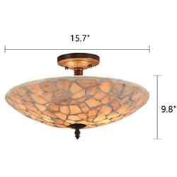 Tiffany Ceiling Lights, Artzone Handcrafted Tiffany Ceiling Light Fixture, Ceiling Flush Mount Light for Foyer, Living Room, Dining Room, Bedroom, Bathroom - 16'' Natural Stone Lampshade