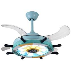 Lighting Groups 42 Inch Blue Reversible Ceiling Fan Lights Pirate Ship Steering Wheel LED Retractable Fan Chandelier for Kids Room Dining Room Livingroom Ceiling Lights Children Bedroom Stealth Ceiling Light with Fans (Blue)